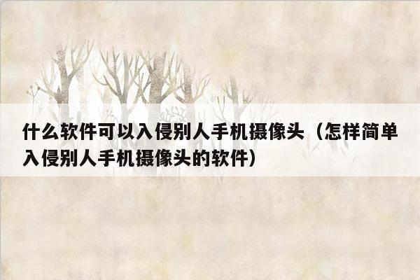 什么软件可以入侵别人手机摄像头（怎样简单入侵别人手机摄像头的软件）