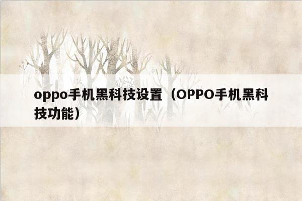 oppo手机黑科技设置（OPPO手机黑科技功能）