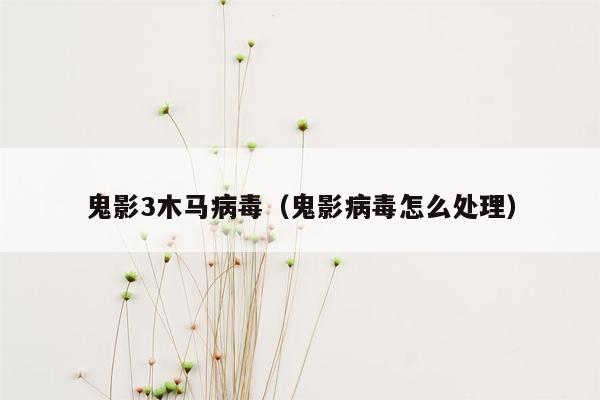 鬼影3木马病毒（鬼影病毒怎么处理）