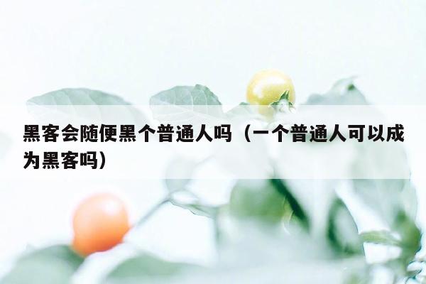 黑客会随便黑个普通人吗（一个普通人可以成为黑客吗）