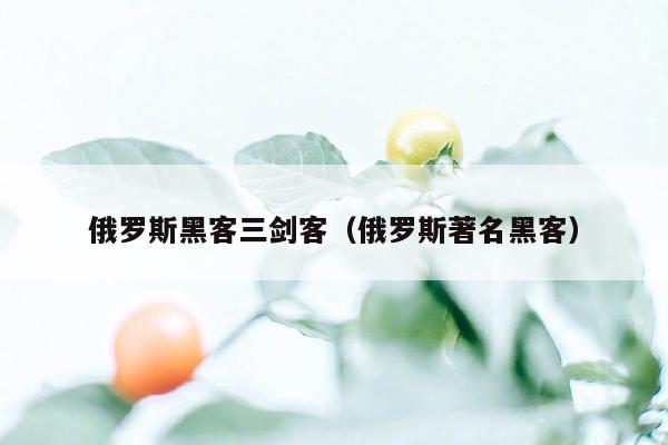 俄罗斯黑客三剑客（俄罗斯著名黑客）