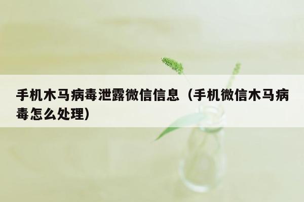 手机木马病毒泄露微信信息（手机微信木马病毒怎么处理）