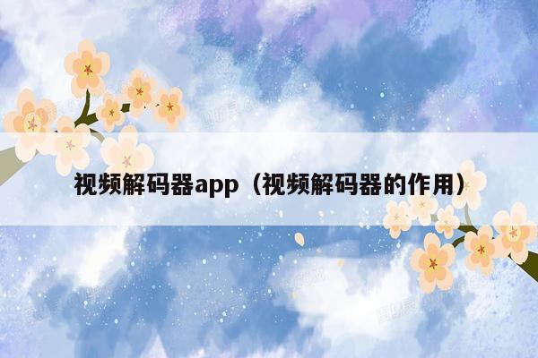 视频解码器app（视频解码器的作用）