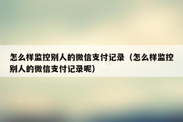 怎么样监控别人的微信支付记录（怎么样监控别人的微信支付记录呢）