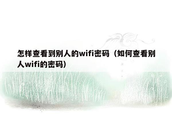 怎样查看到别人的wifi密码（如何查看别人wifi的密码）