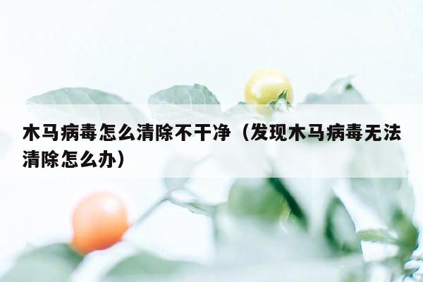 木马病毒怎么清除不干净（发现木马病毒无法清除怎么办）