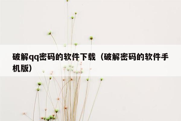 破解qq密码的软件下载（破解密码的软件手机版）