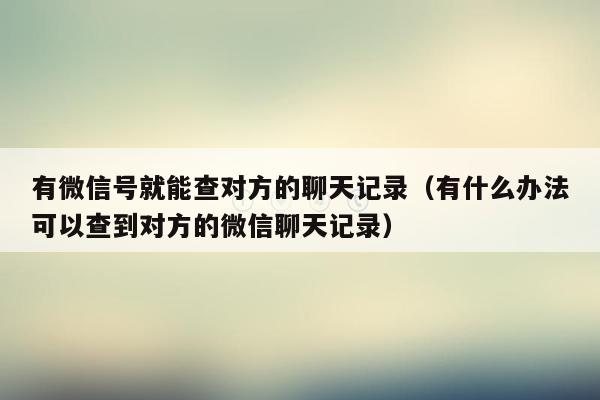 有微信号就能查对方的聊天记录（有什么办法可以查到对方的微信聊天记录）