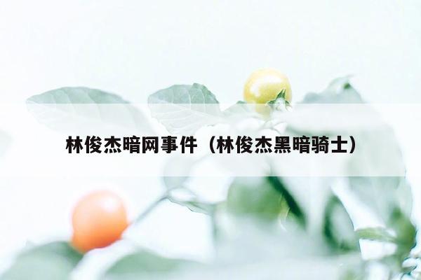 林俊杰暗网事件（林俊杰黑暗骑士）