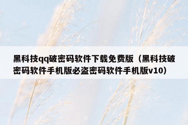 黑科技qq破密码软件下载免费版（黑科技破密码软件手机版必盗密码软件手机版v10）