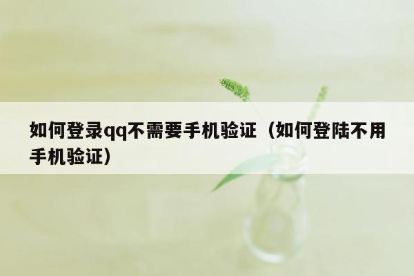 如何登录qq不需要手机验证（如何登陆不用手机验证）