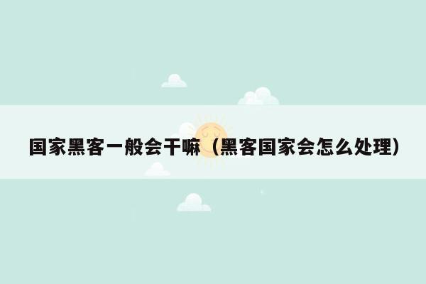 国家黑客一般会干嘛（黑客国家会怎么处理）