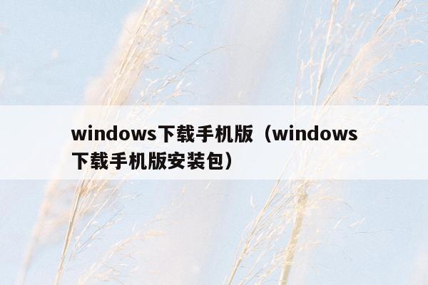 windows下载手机版（windows下载手机版安装包）