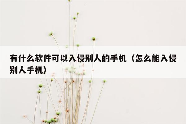 有什么软件可以入侵别人的手机（怎么能入侵别人手机）