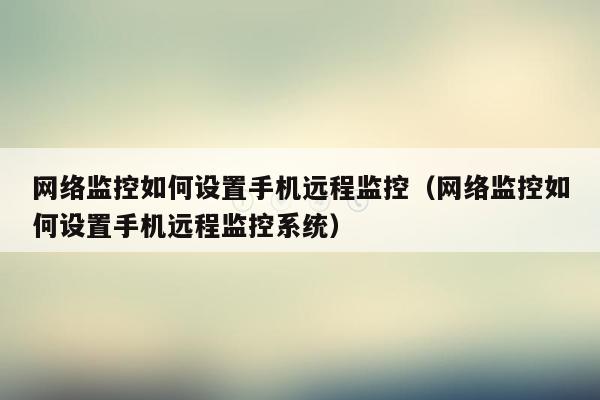 网络监控如何设置手机远程监控（网络监控如何设置手机远程监控系统）