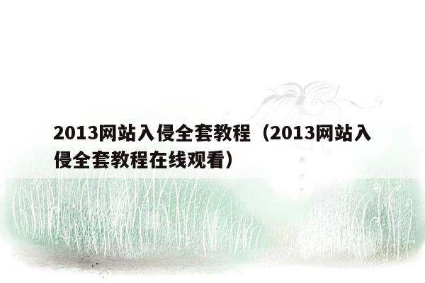 2013网站入侵全套教程（2013网站入侵全套教程在线观看）