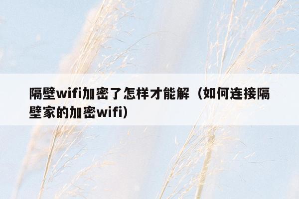 隔壁wifi加密了怎样才能解（如何连接隔壁家的加密wifi）