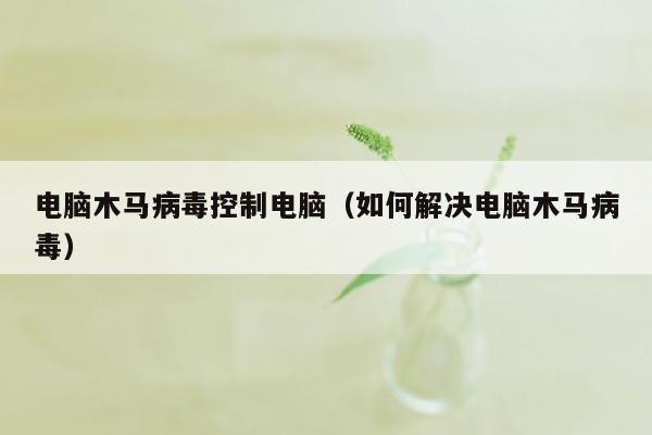 电脑木马病毒控制电脑（如何解决电脑木马病毒）