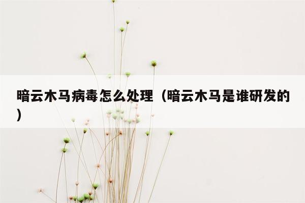 暗云木马病毒怎么处理（暗云木马是谁研发的）