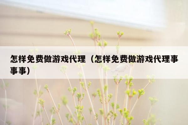 怎样免费做游戏代理（怎样免费做游戏代理事事事）