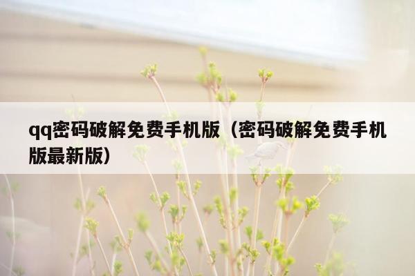 qq密码破解免费手机版（密码破解免费手机版最新版）