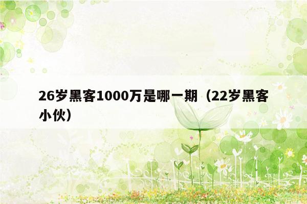 26岁黑客1000万是哪一期（22岁黑客小伙）